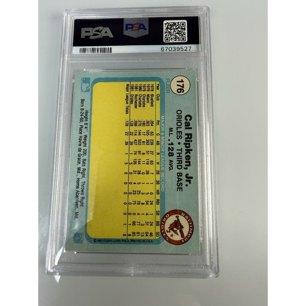 Cal Ripken Jr. - PSA 8 NM-MT  1982 Fleer Rookie #176 card RC - Baltimore Orioles
